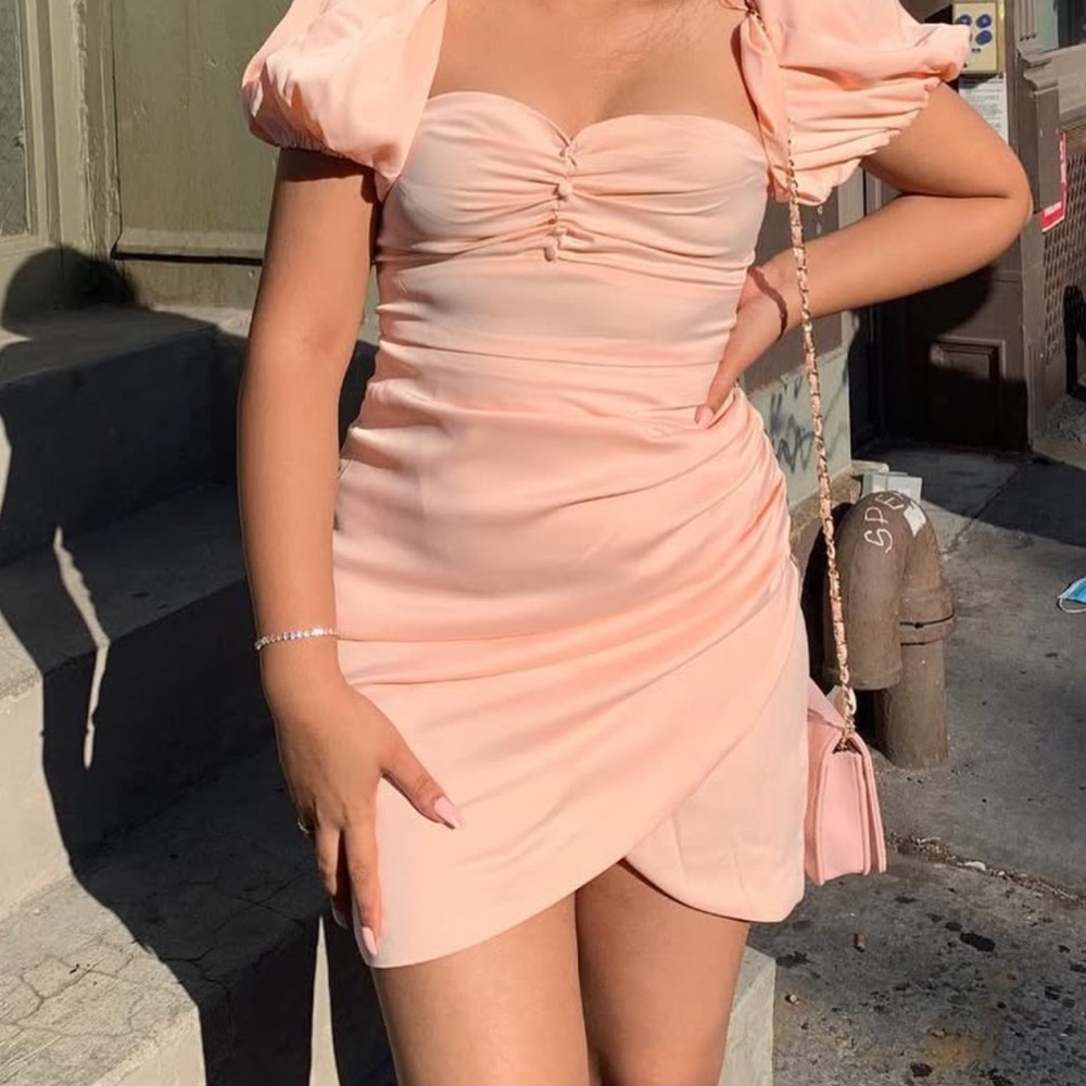 Fashion Nova Pink Asymmetrical Ruched Mini Dress